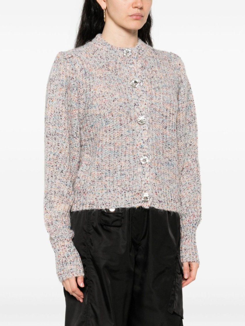 Twinset Twin-set Textured Knit Cropped Sweater With Decorative Buttons In Neutral
