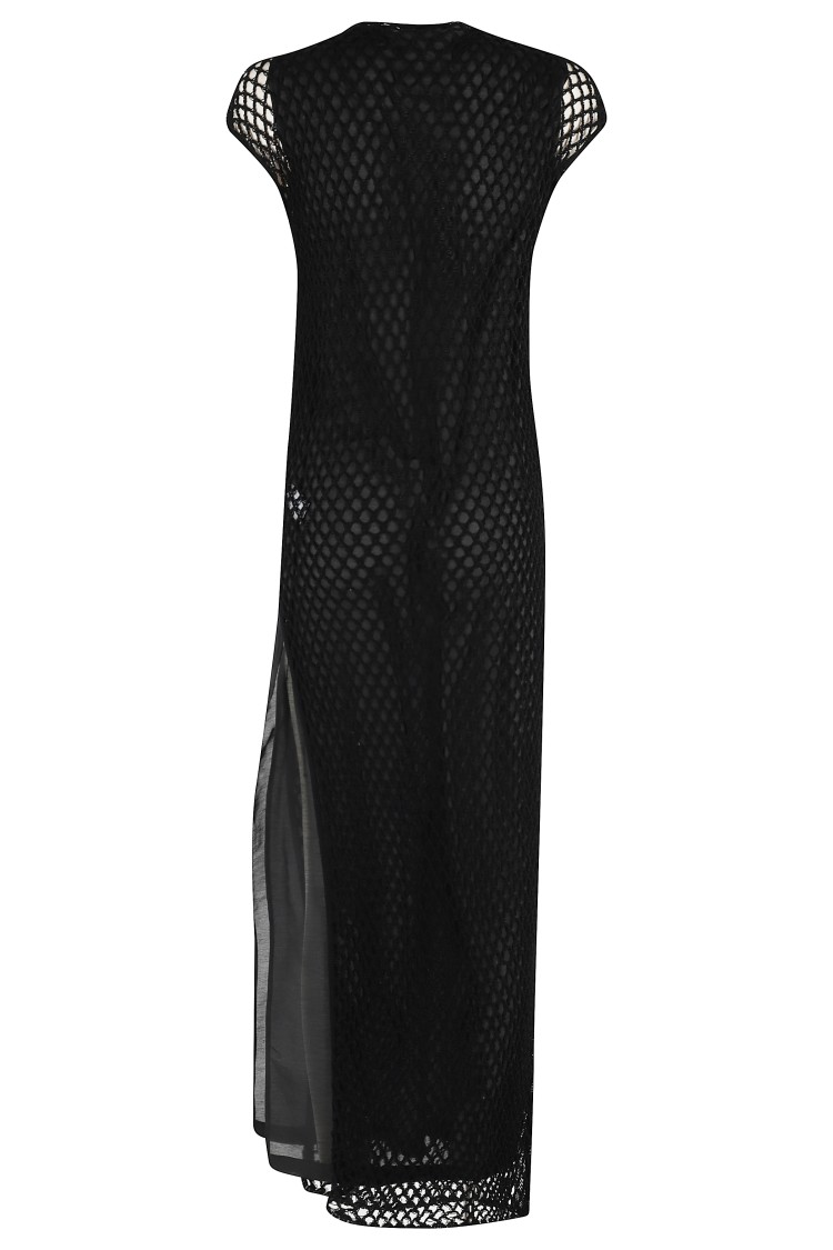 Semicouture Semi Couture Mesh Fabric Maxi Dress With Side Slit In Black