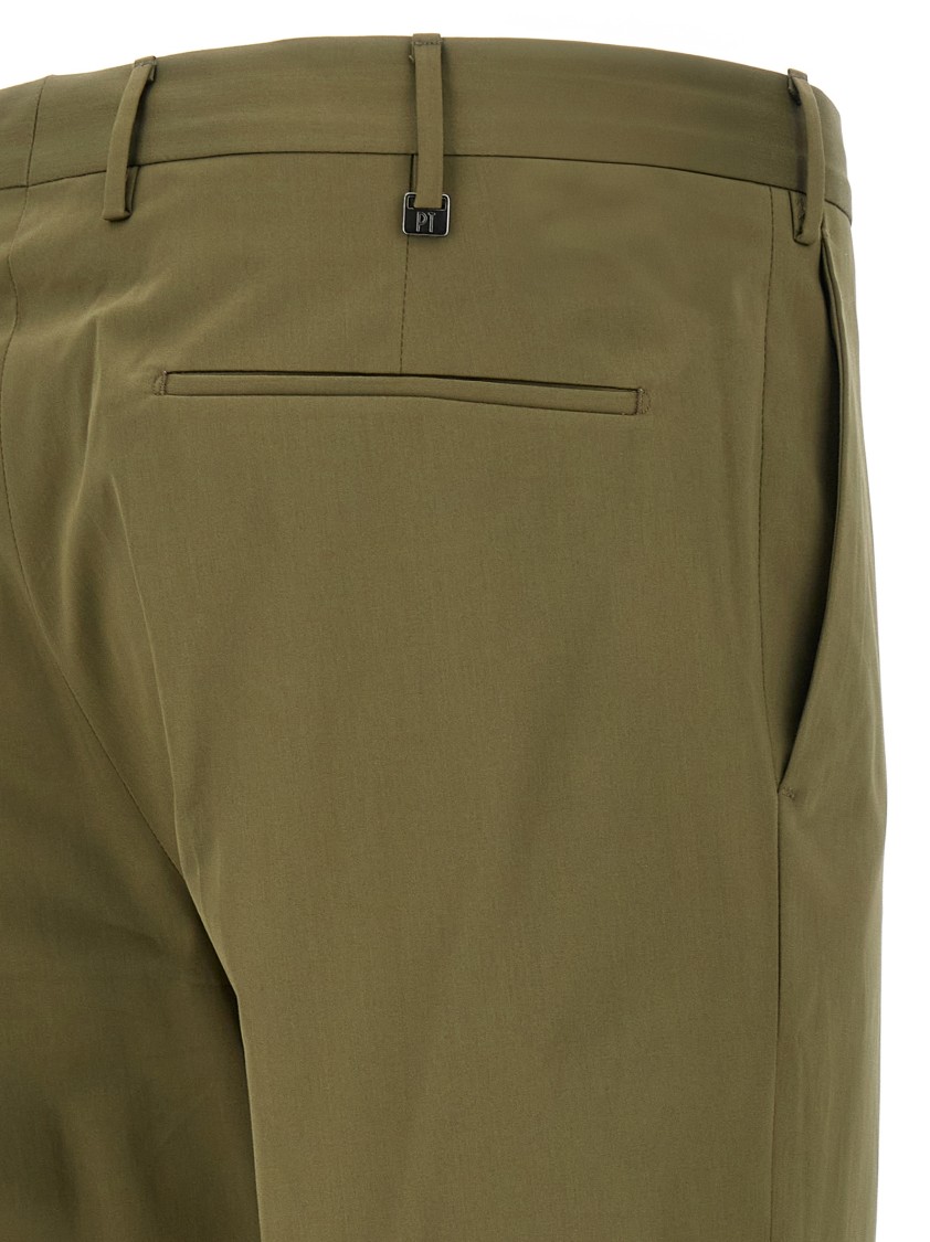 Pt Torino Khaki Stretch Cotton Blend Pant In Green