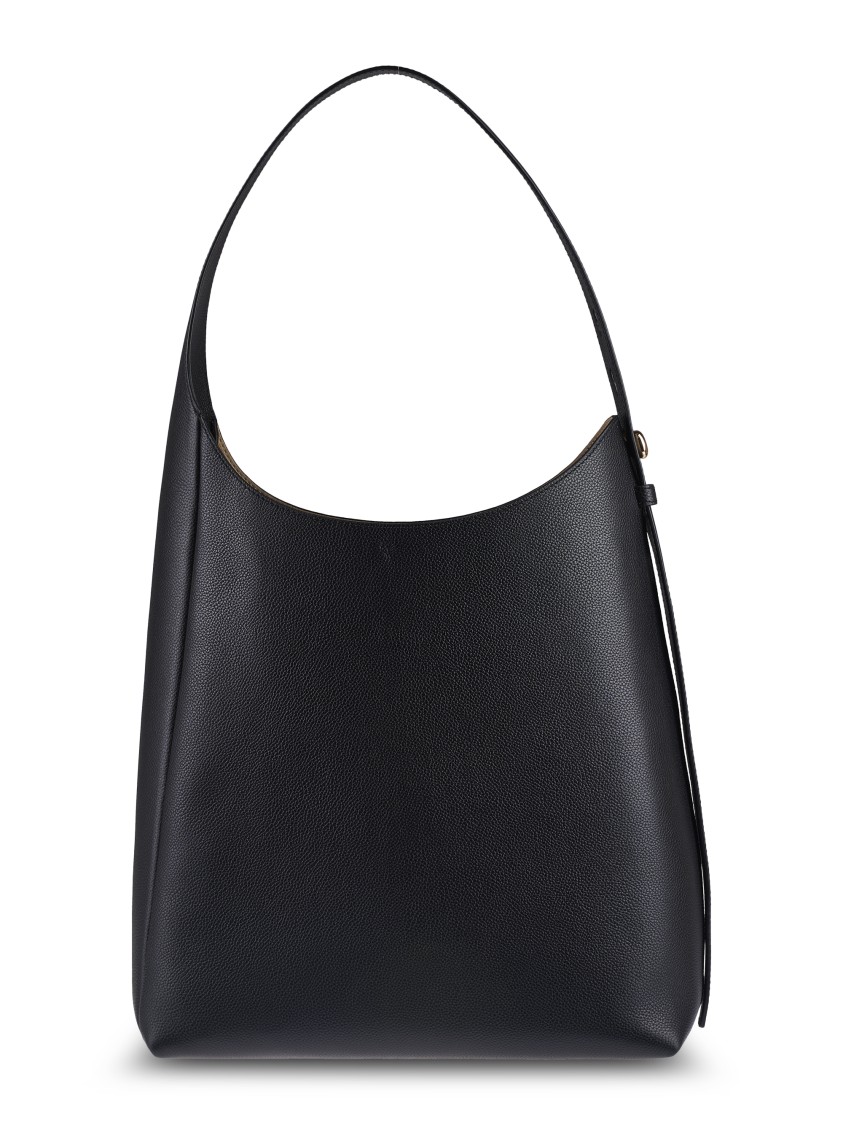 Tory Burch Romy Hobo Bag With Textured Leather And Gold Accents In Black