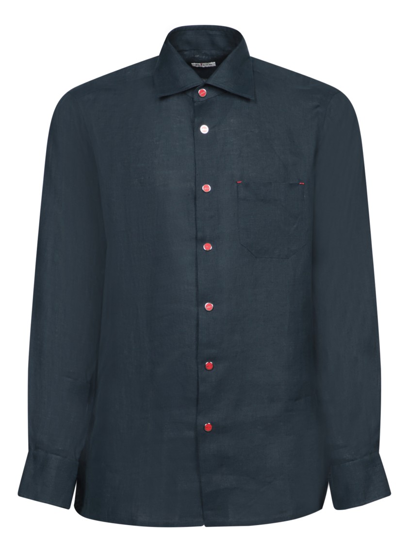 KITON KITON BUTTON-DOWN BLUE LINEN SHIRT