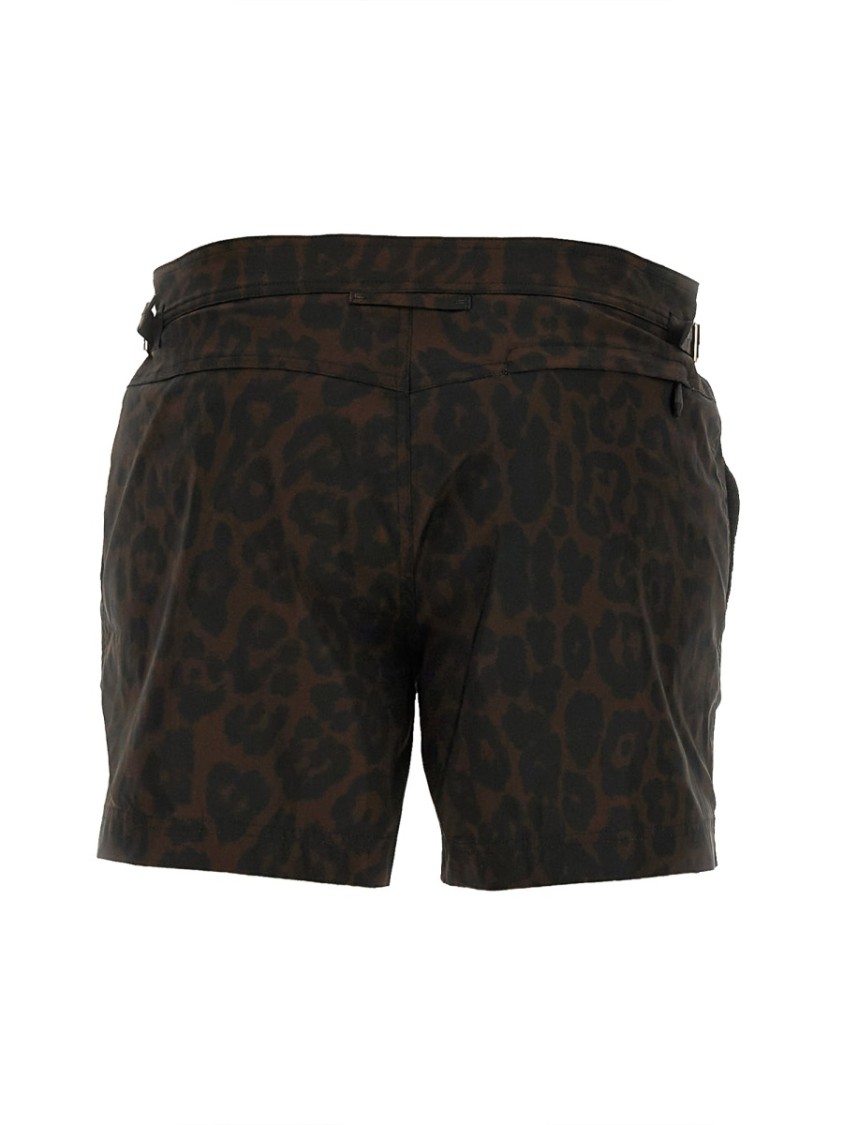 Tom Ford Leopard Print Tailored Swimsuit With Buckle Detail In Brown