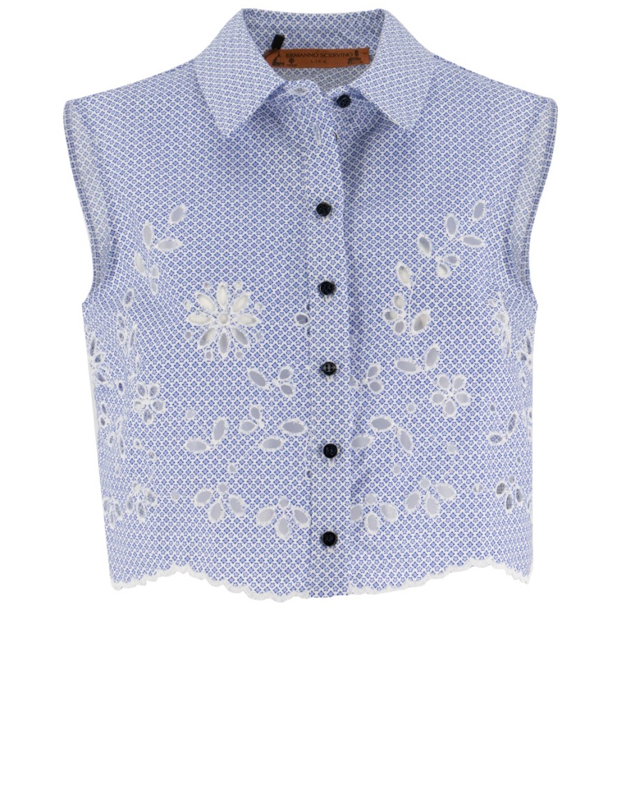 Ermanno Scervino Floral Embroidered Sleeveless Shirt With Scalloped Hem