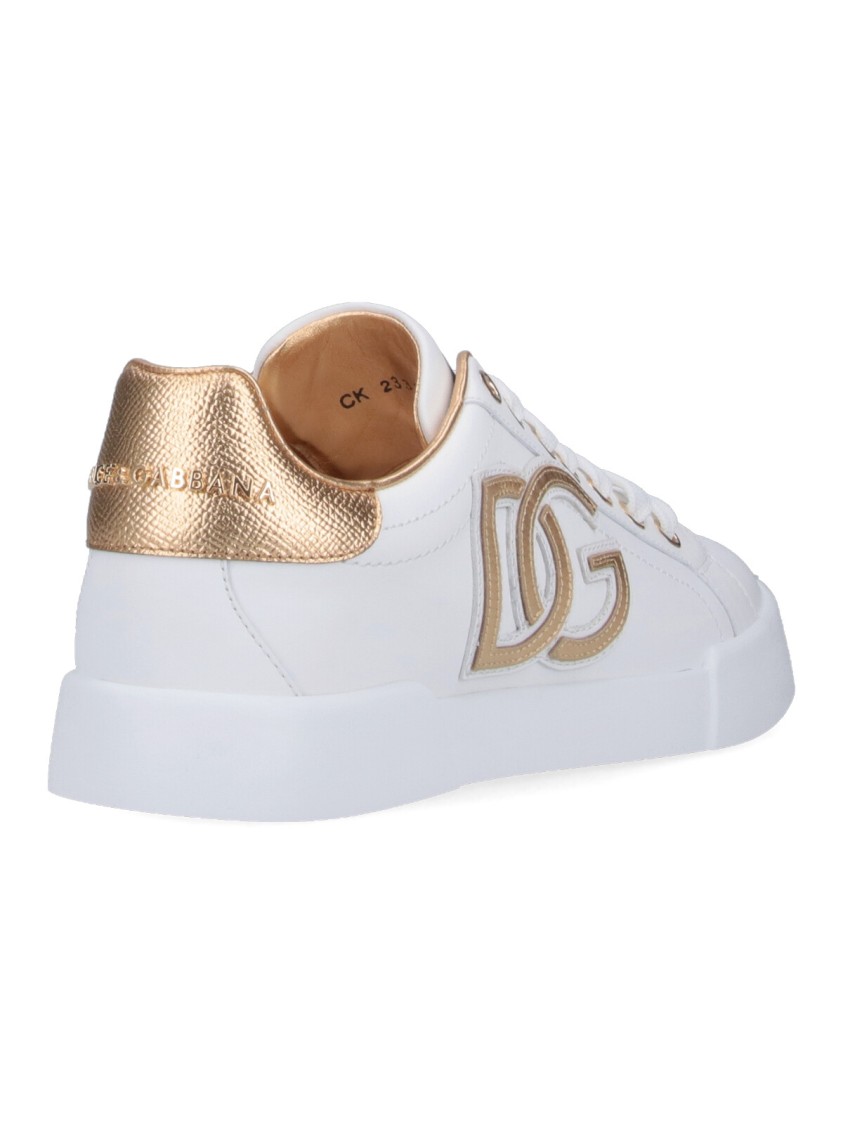 Dolce & Gabbana Portofino Logo Detail Leather Sneakers In White