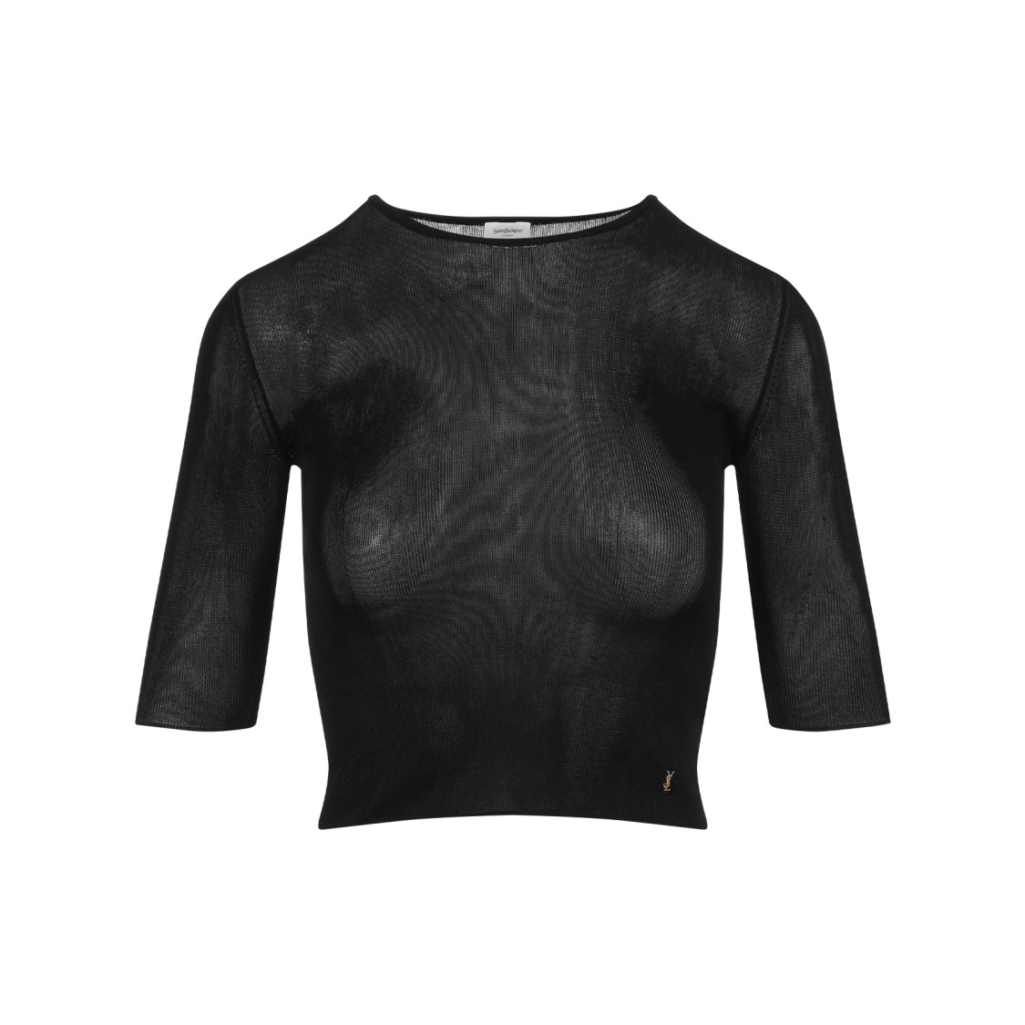 Saint Laurent Cassandre Cropped Knit Top In Black