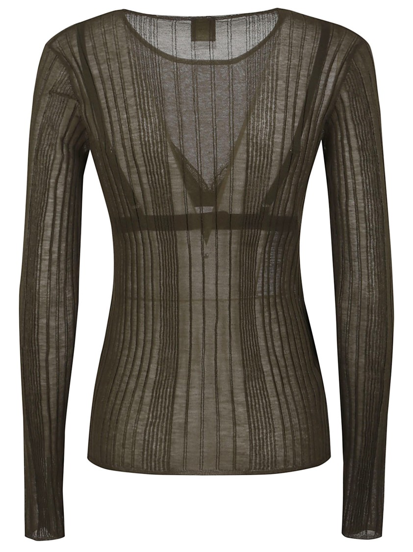 Shop Pinko Olive Green Textured Crew Neck Sweater