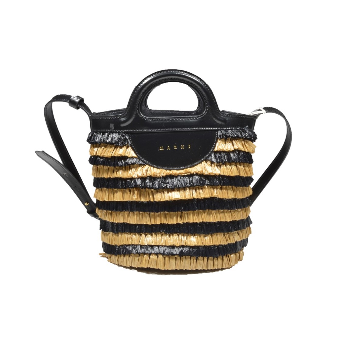Marni Two-Tone Raffia Fringe Bucket Bag
