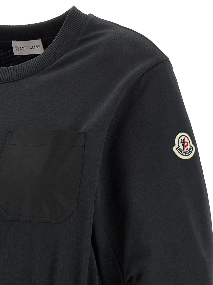 Moncler Black Dress With Elastic Waist And Logo Patch On The Sleeve In Tech Fabric Woman In Black