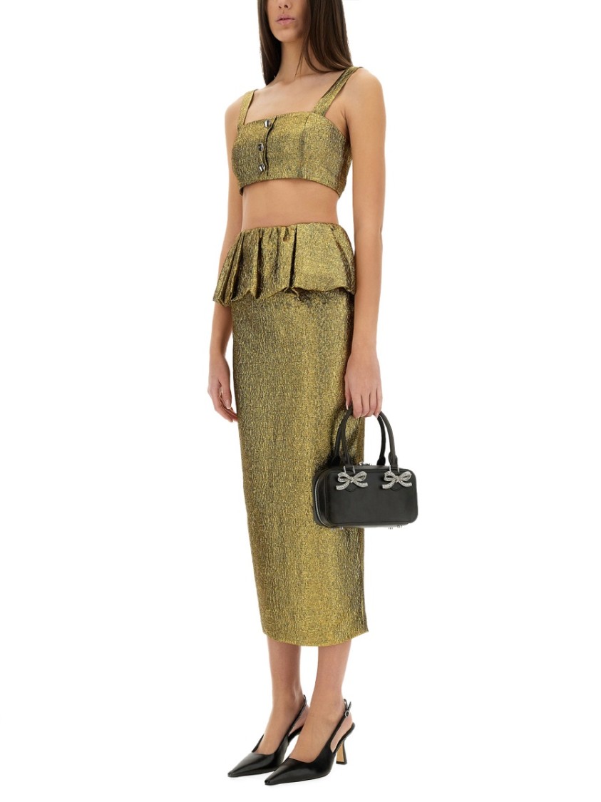 Self-portrait Metallic Jacquard Crop Top In Gold