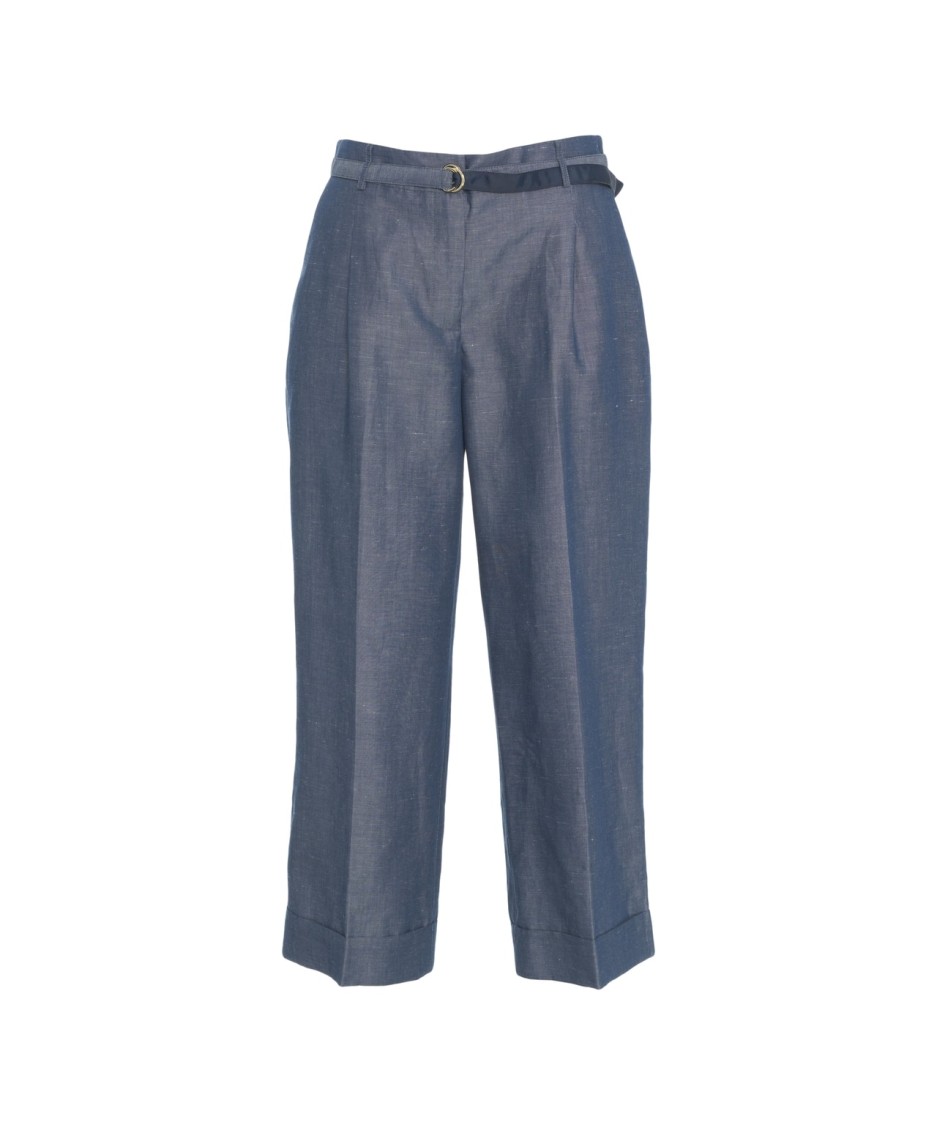 LIU •JO LIU JO HIGH-WAISTED LINEN BLEND PANTS WITH ROLLED CUFFS