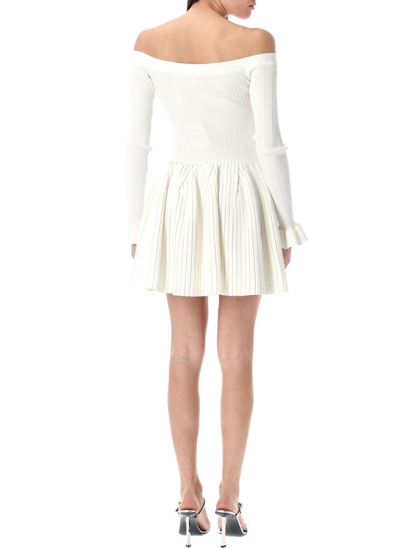 Self-portrait Off-the-shoulder Pleated Ribbed-knit Mini Dress