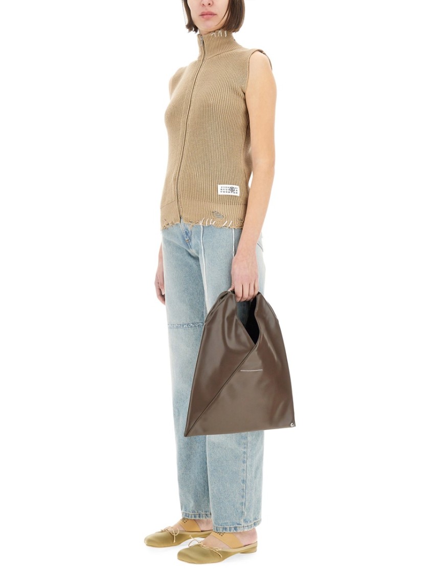 Mm6 Maison Margiela Mm6 By Maison Margiela High Collar Knitted Vest In Neutrals