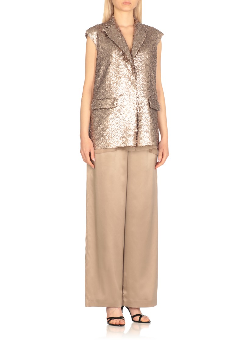 Antonelli Gold Paillettes Pattern Gilet With Peak Lapel