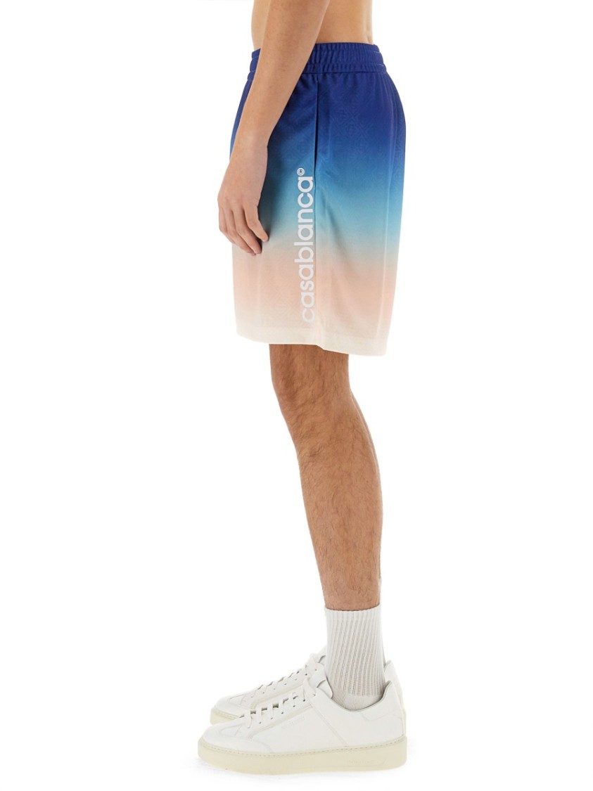 Casablanca Gradient Monogram Shorts With Elasticized Waistband In Blue