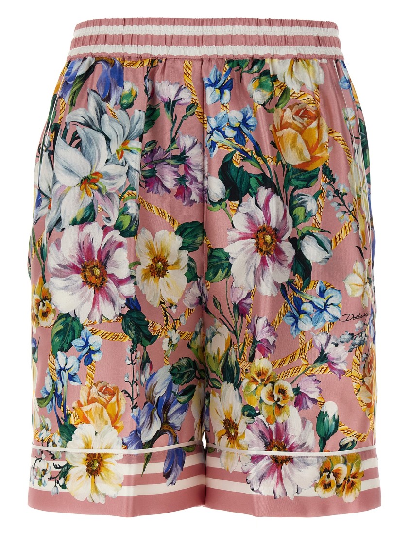Dolce & Gabbana Silk Twill Floral Print Bermuda Shorts In Multi