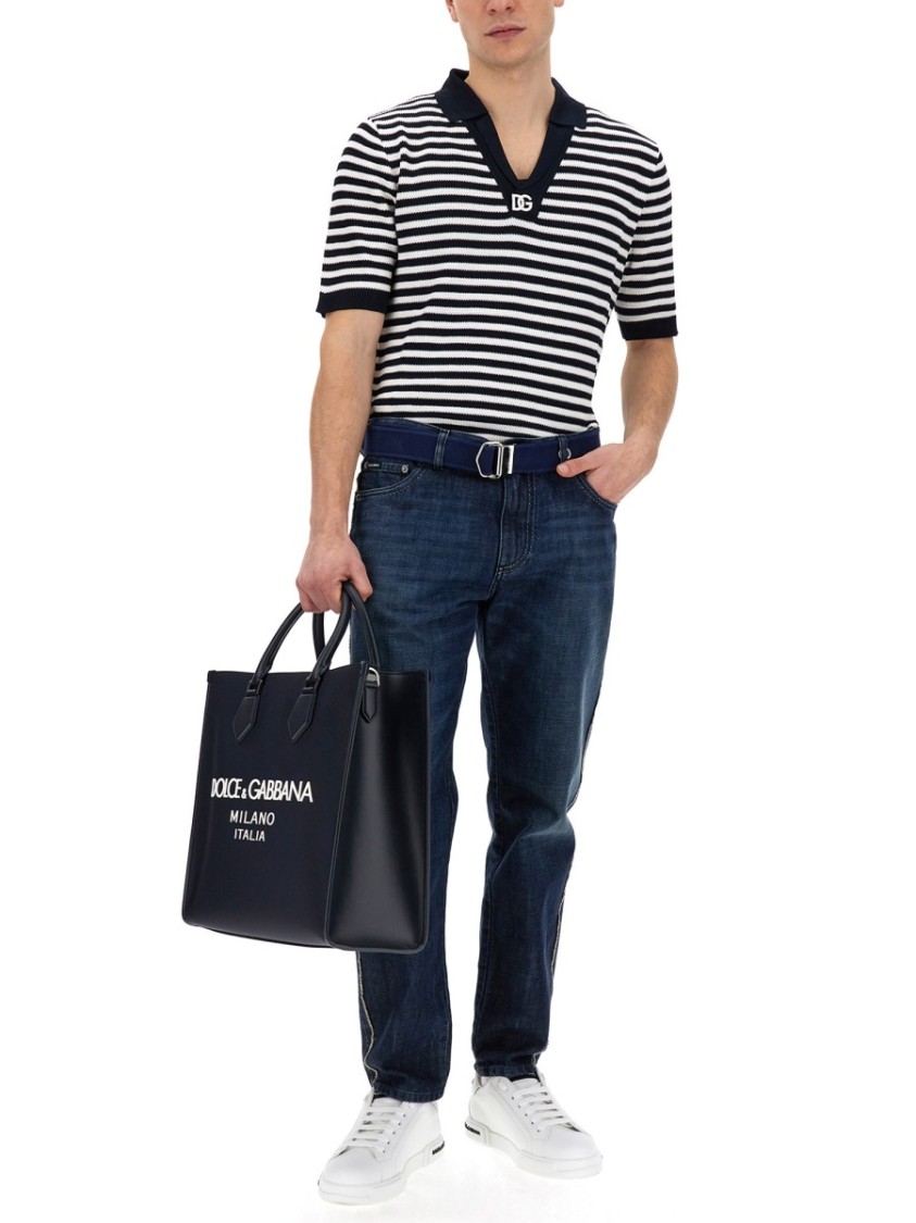 Dolce & Gabbana Logo-print Buckled Belt In Blue