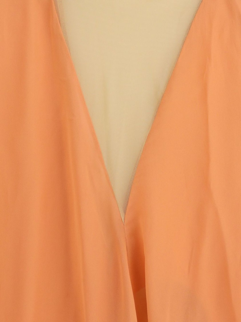 Attico The Long Tulle Dress With Geometric Inserts In Orange