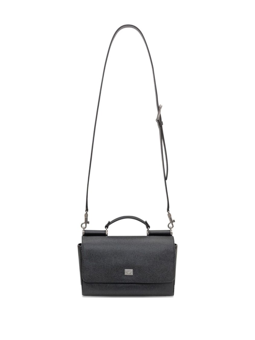 Dolce & Gabbana Structured Black Bag With Top Handle And Detachable Strap In Black