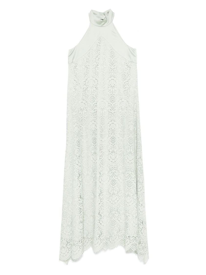 D Exterior Dexterior High Neck Lace Overlay Maxi Dress In Neutral