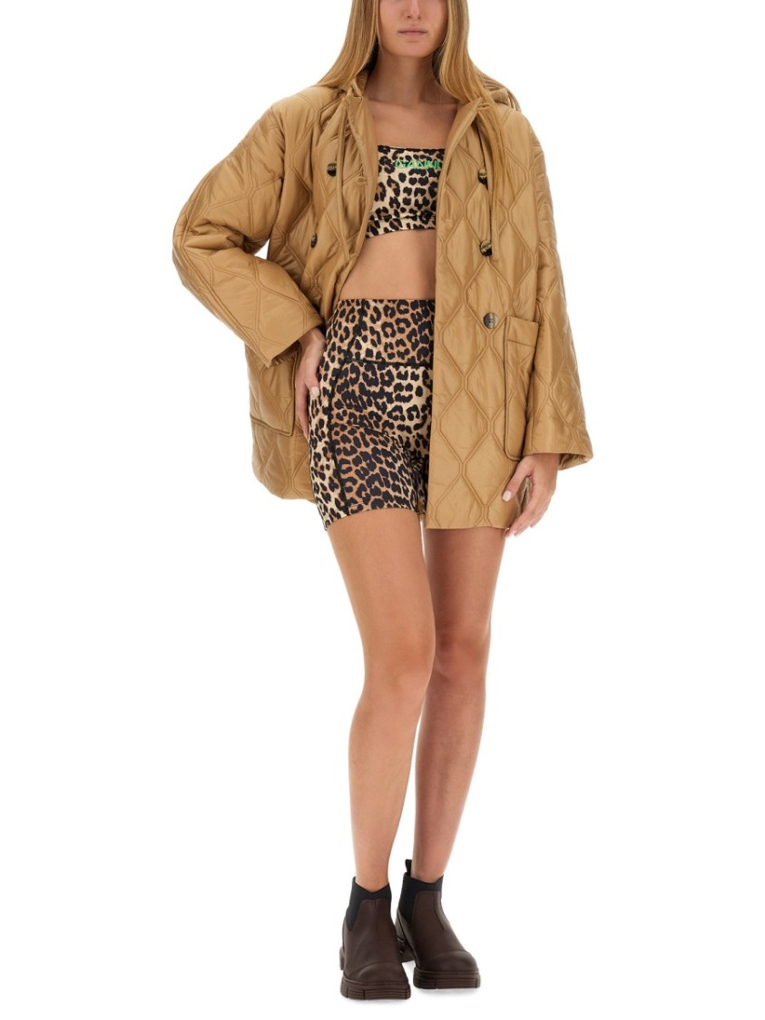 Ganni Beige Quilted Down Jacket With Hood In Neutrals