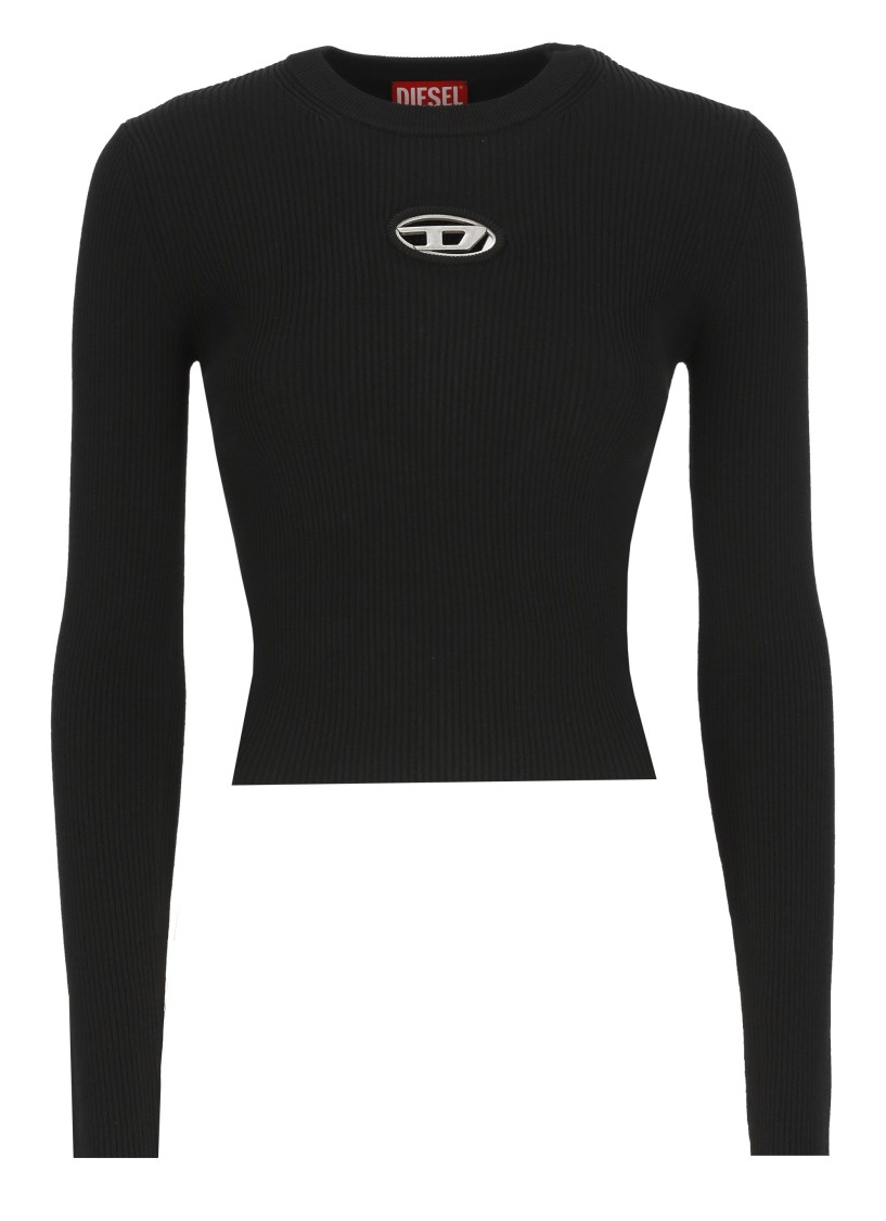 Diesel M-anchor-a Cropped Denim Sweatshirt With Cut-out Detail In Black