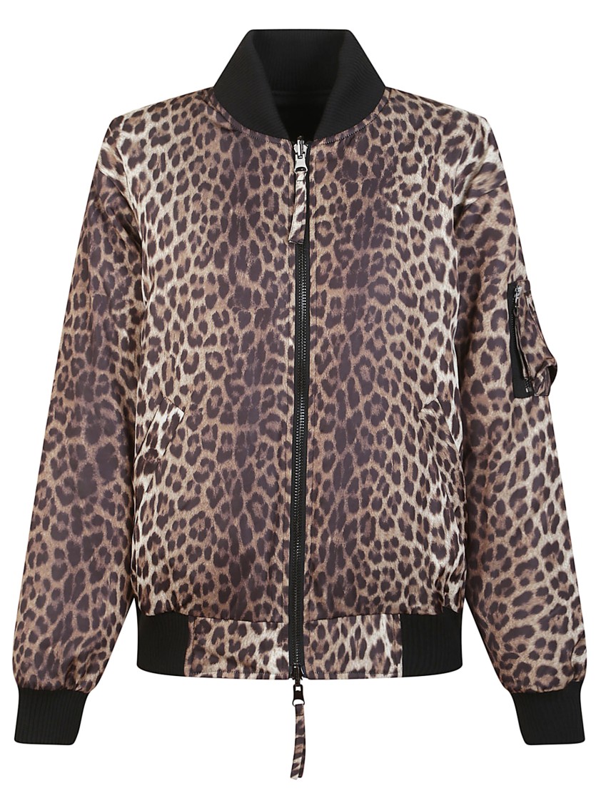 P.a.r.o.s.h . Reversible Leopard Print Bomber Jacket With Iconic Logo In Brown