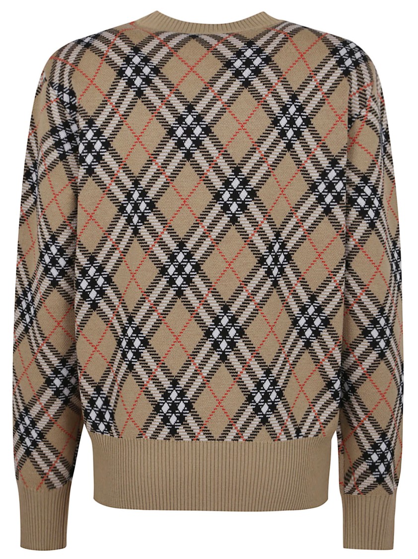 Burberry Checkered Beige Wool Blend Sweater In Multi