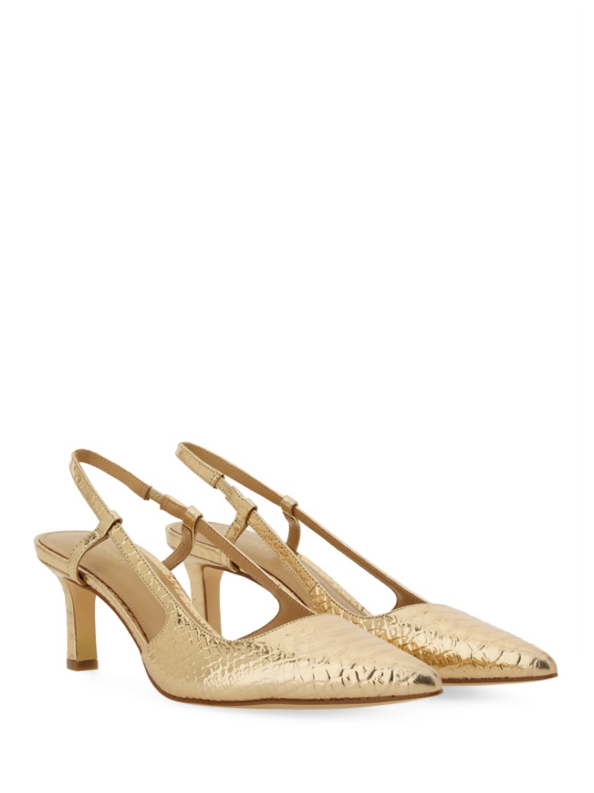 Michael Michael Kors Textured Gold Slingback Pumps With Pointed Toe In Gold