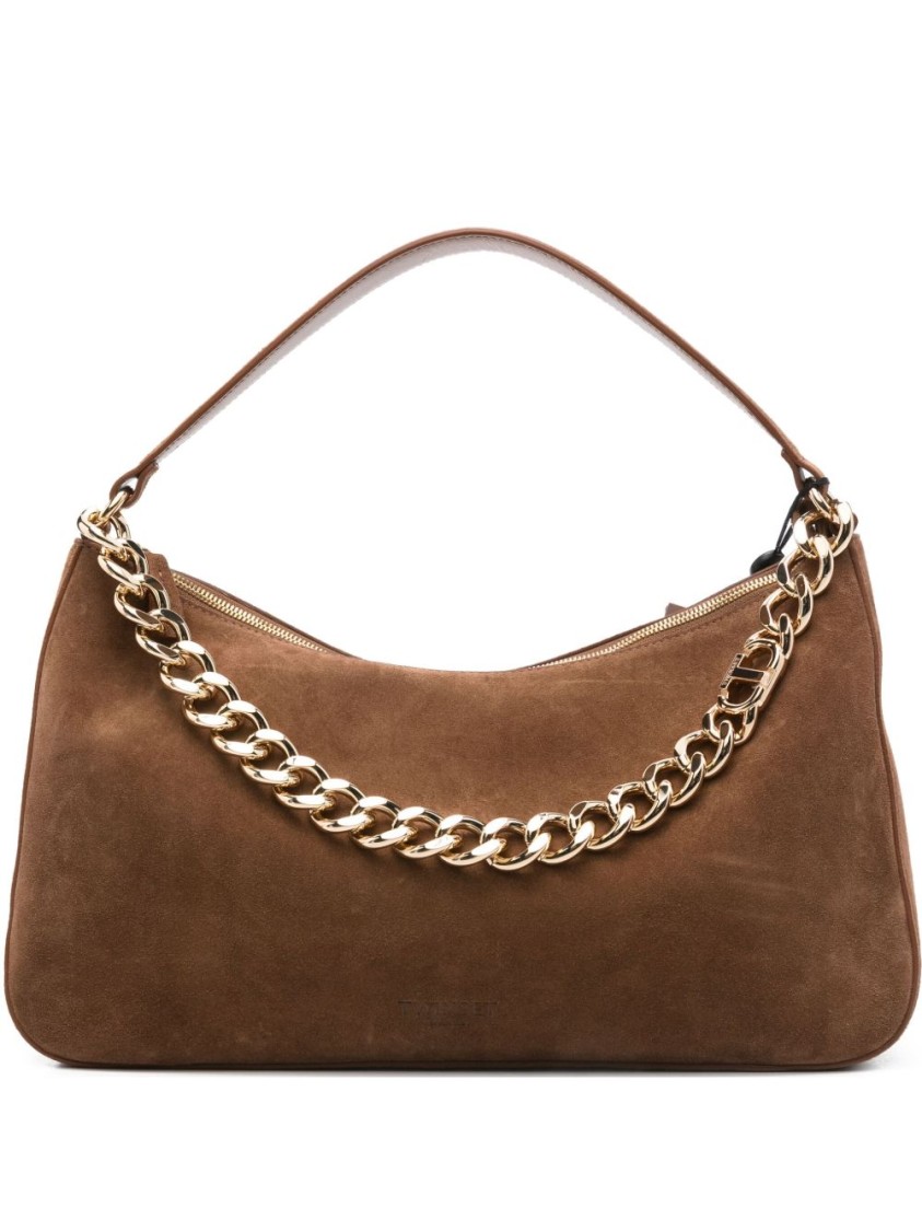 Twinset Twin-set Brown Suede Shoulder Bag