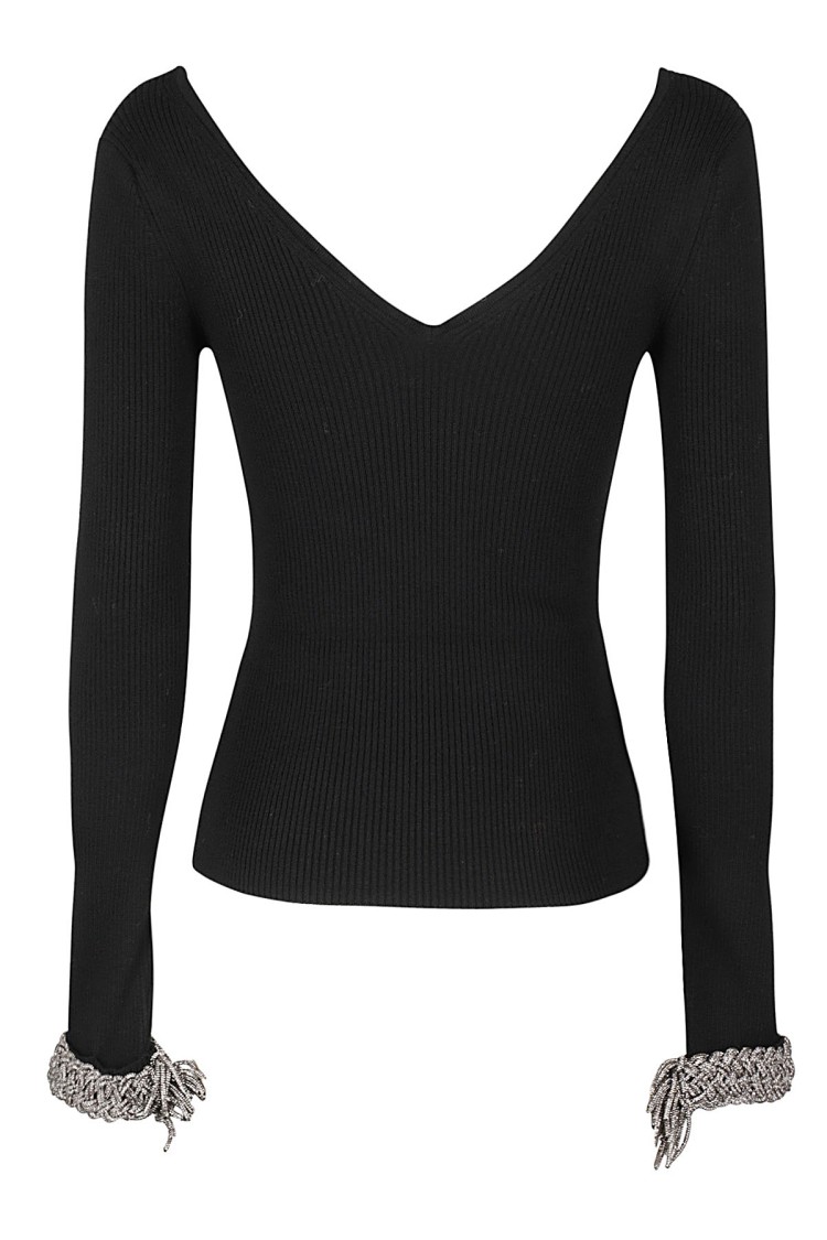 Giuseppe Di Morabito Braided-cuffs Ribbed-knit Top In Black