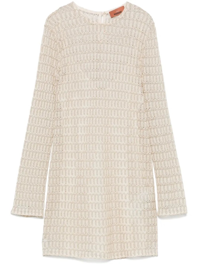 Missoni Short Dress With Long Sleeves And Unique Construction In Neutral