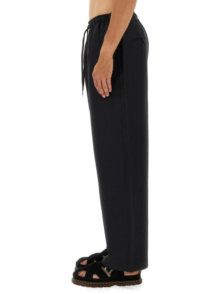 Studio Nicholson Relaxed Fit Black Pants With Elastic Waistband In Black