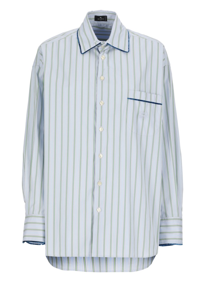 Shop Etro Light Blue Cotton Shirt With Contrasting Stripes In White