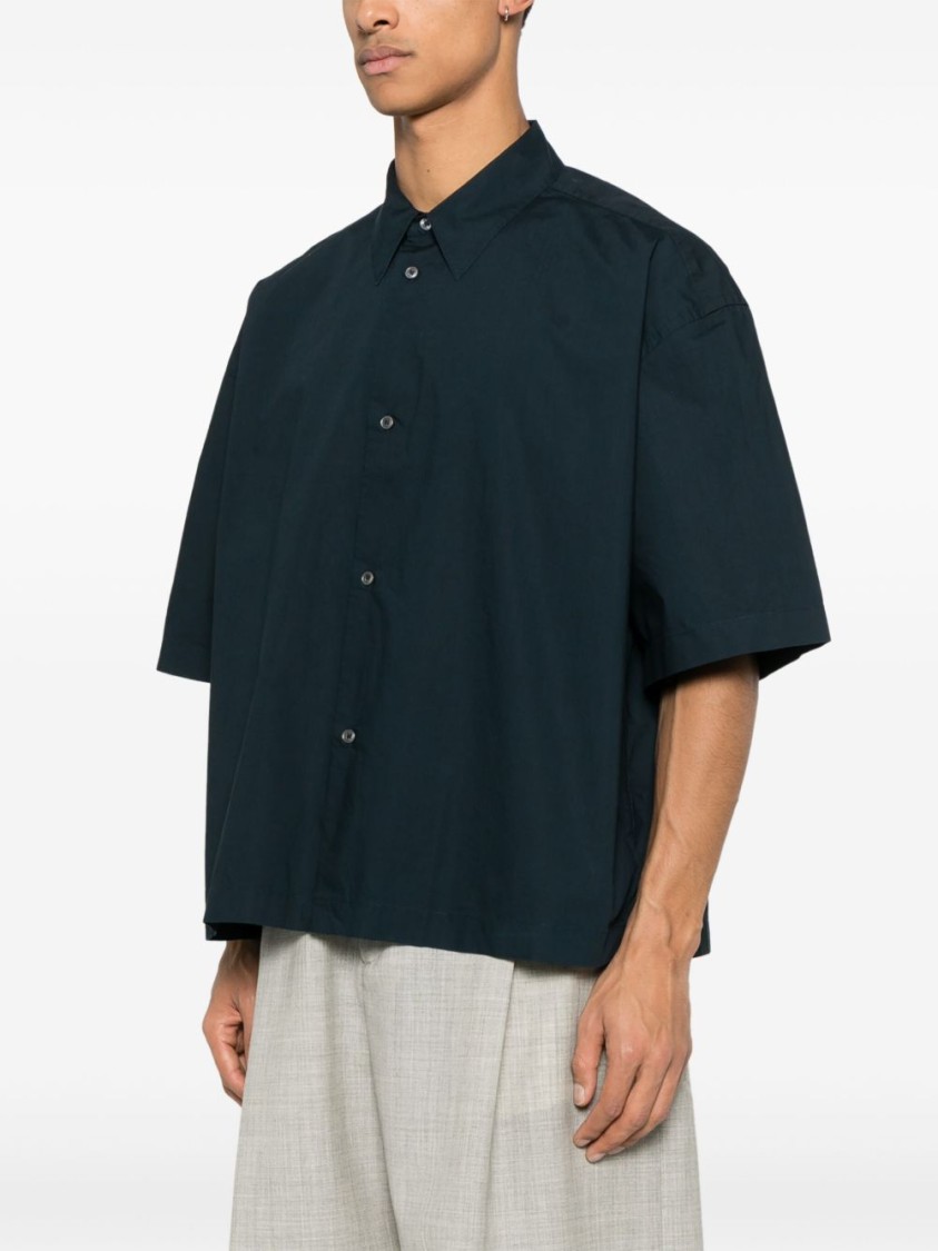 Studio Nicholson Relaxed Fit Navy Blue Short Sleeve Shirt In Black