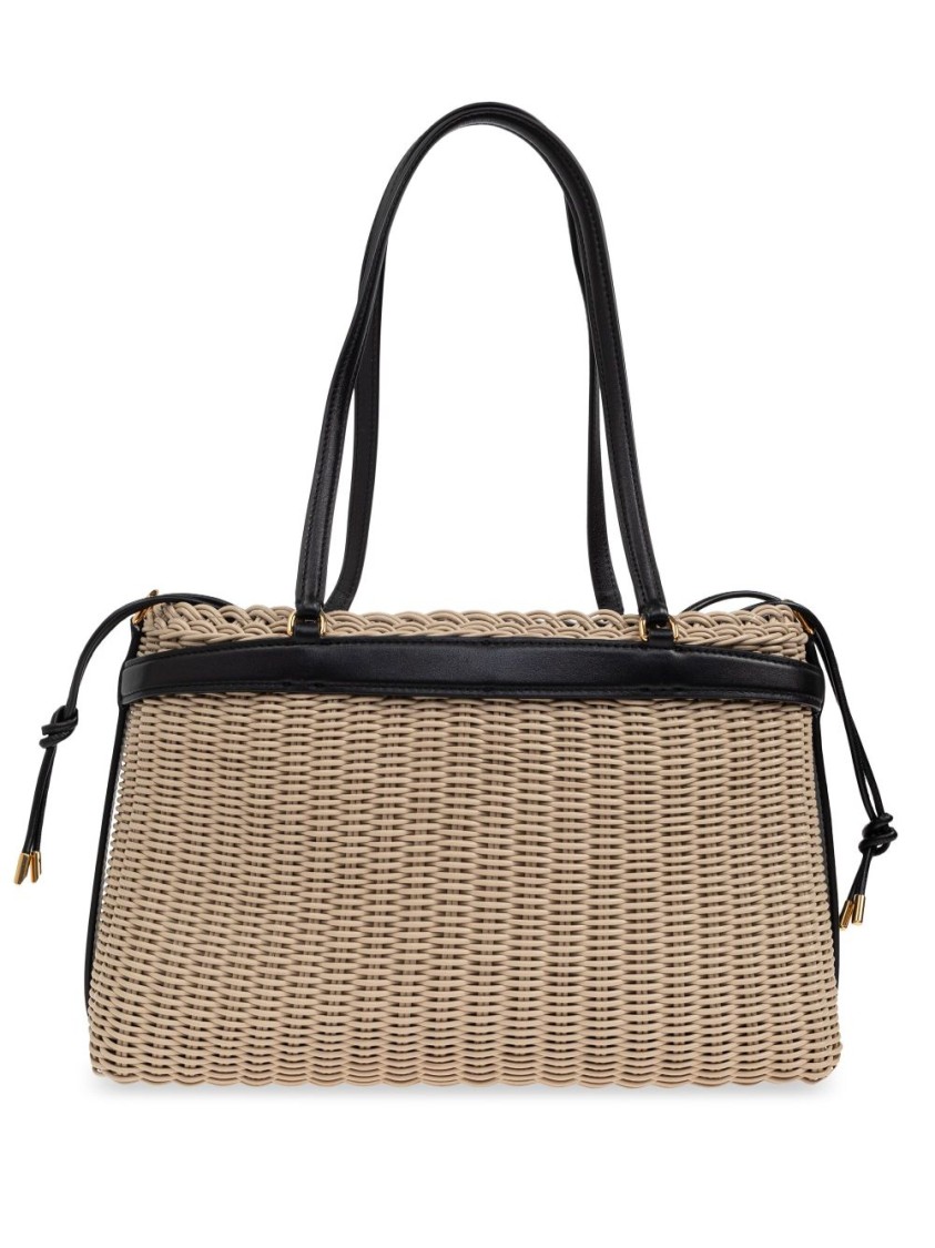 Dolce & Gabbana Woven Structured Handbag With Black Leather Accents In Neutrals