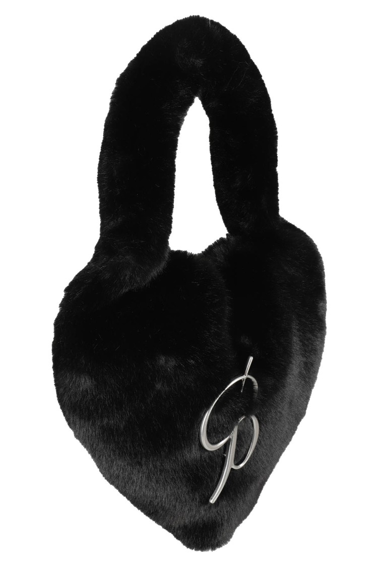 Blumarine Black Faux Fur Heart Shape Tote Bag In Black