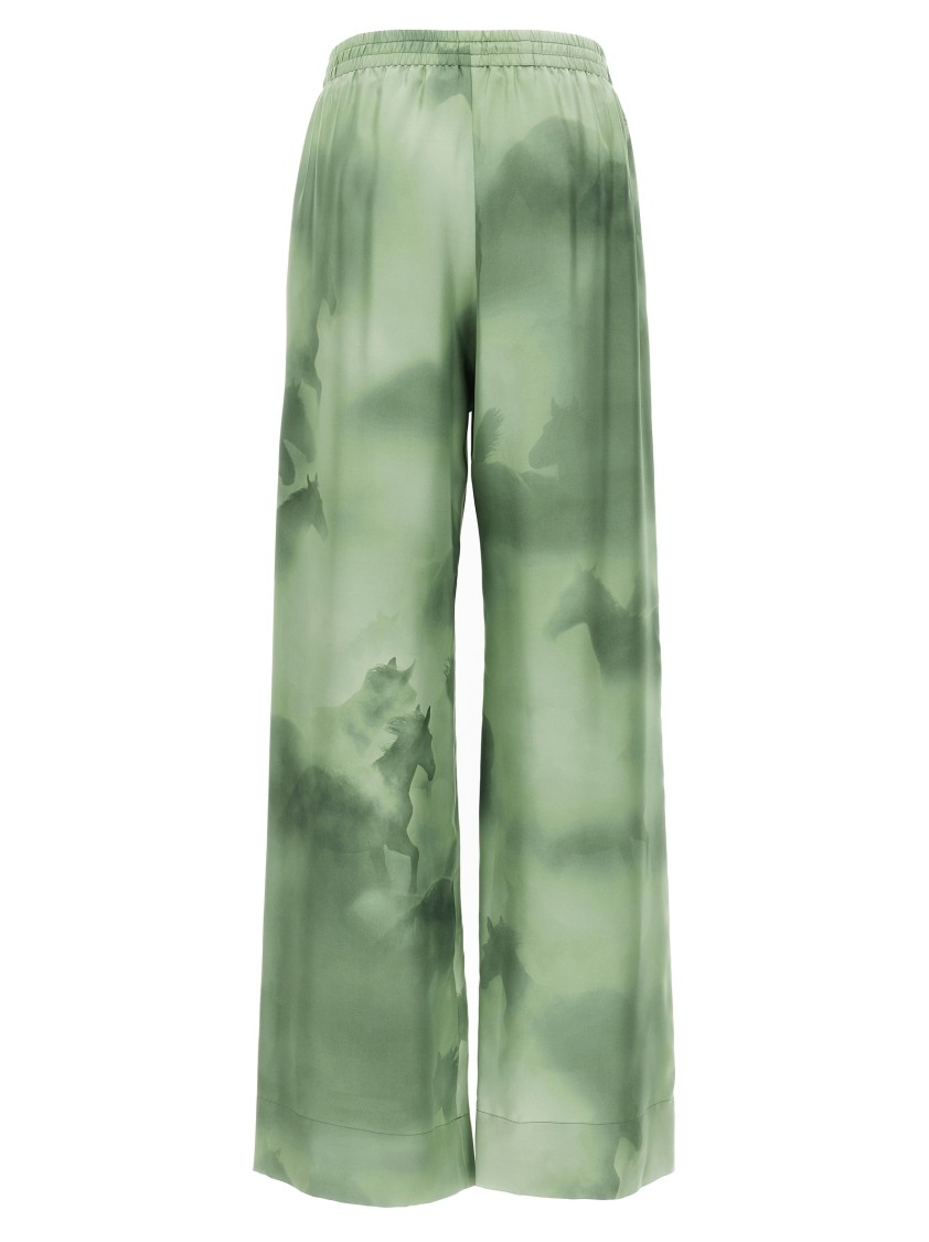Stella Mccartney All-over Print Silk Pants With High Waist In Green