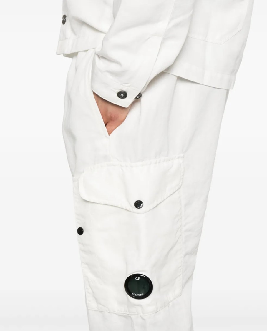 C.p. Company Regular Fit Cotton Linen Pants In White