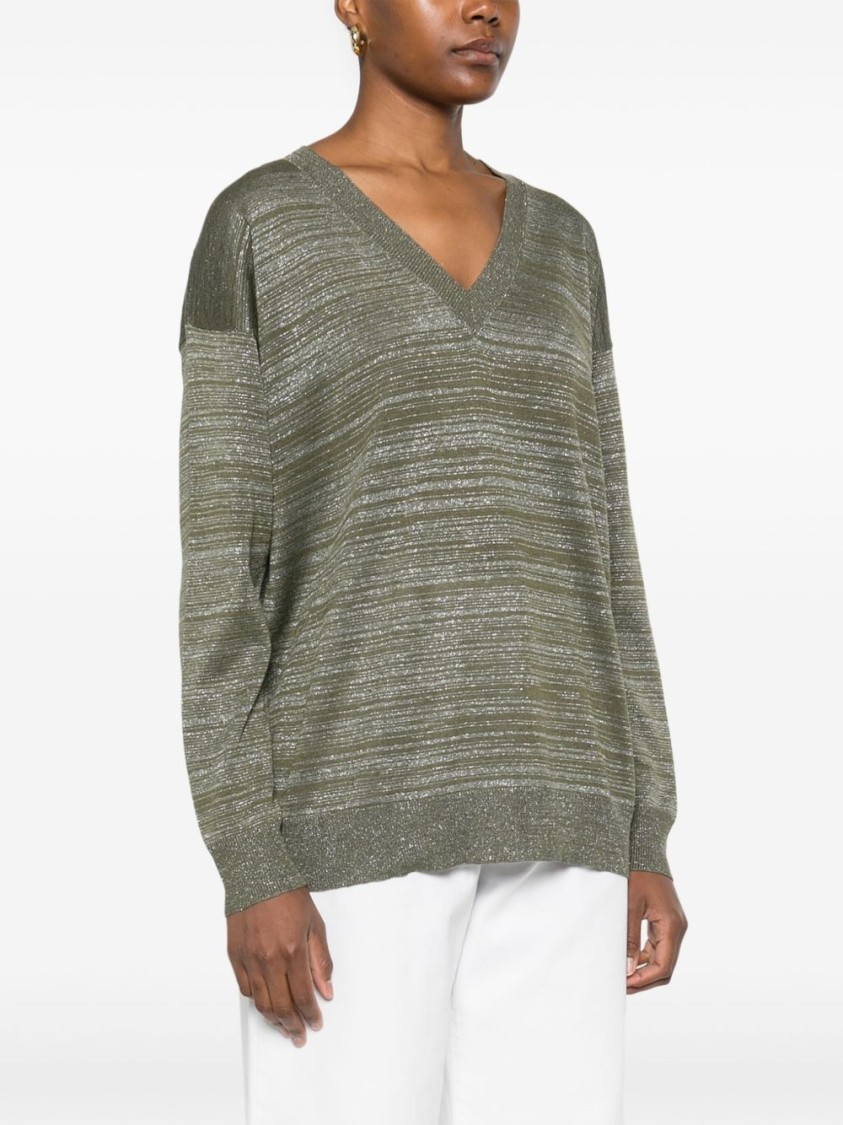 Fabiana Filippi Textured Green Sweater With Deep V-neckline In Green