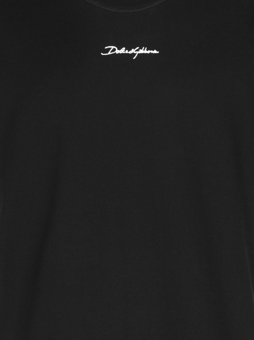 Dolce & Gabbana Black Crewneck T-shirt With Signature Logo In Cotton Man In Black