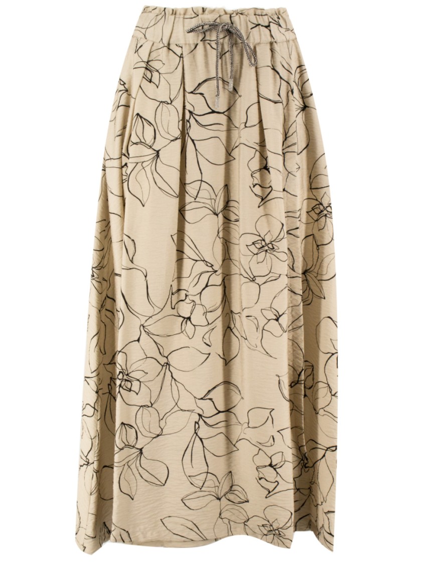 Panicale Floral Print Midi Skirt With Pleated Volume In Neutrals