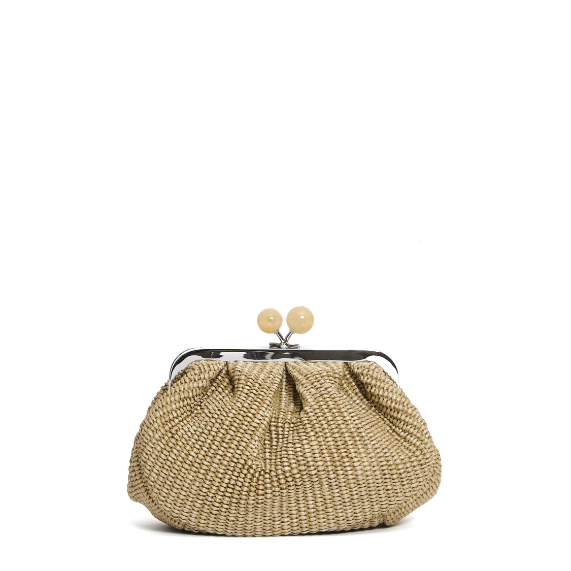 Max Mara X Weekend Gathered Raffia Clutch With Metallic Frame