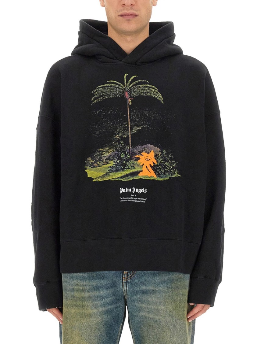 Palm Angels Enzo Graphic Print Hoodie With Ribbed Finish In Black