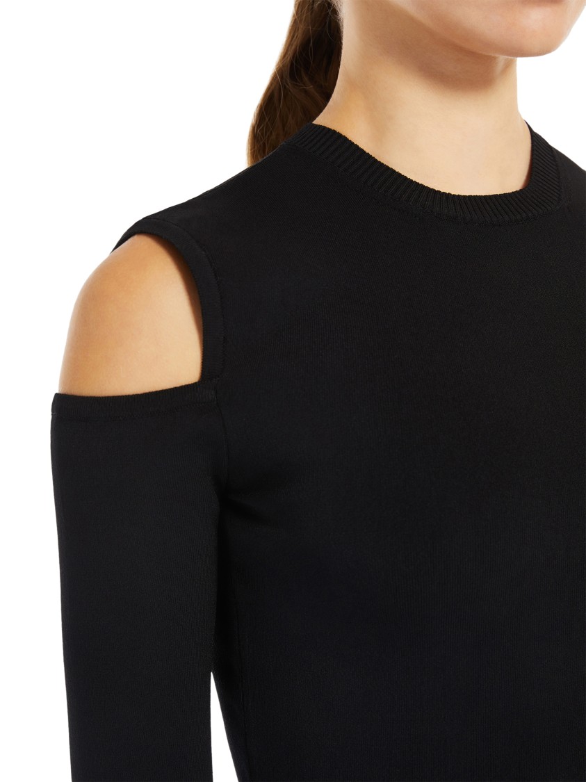 Max Mara Fitted Black Top With Shoulder Cut-outs In Black