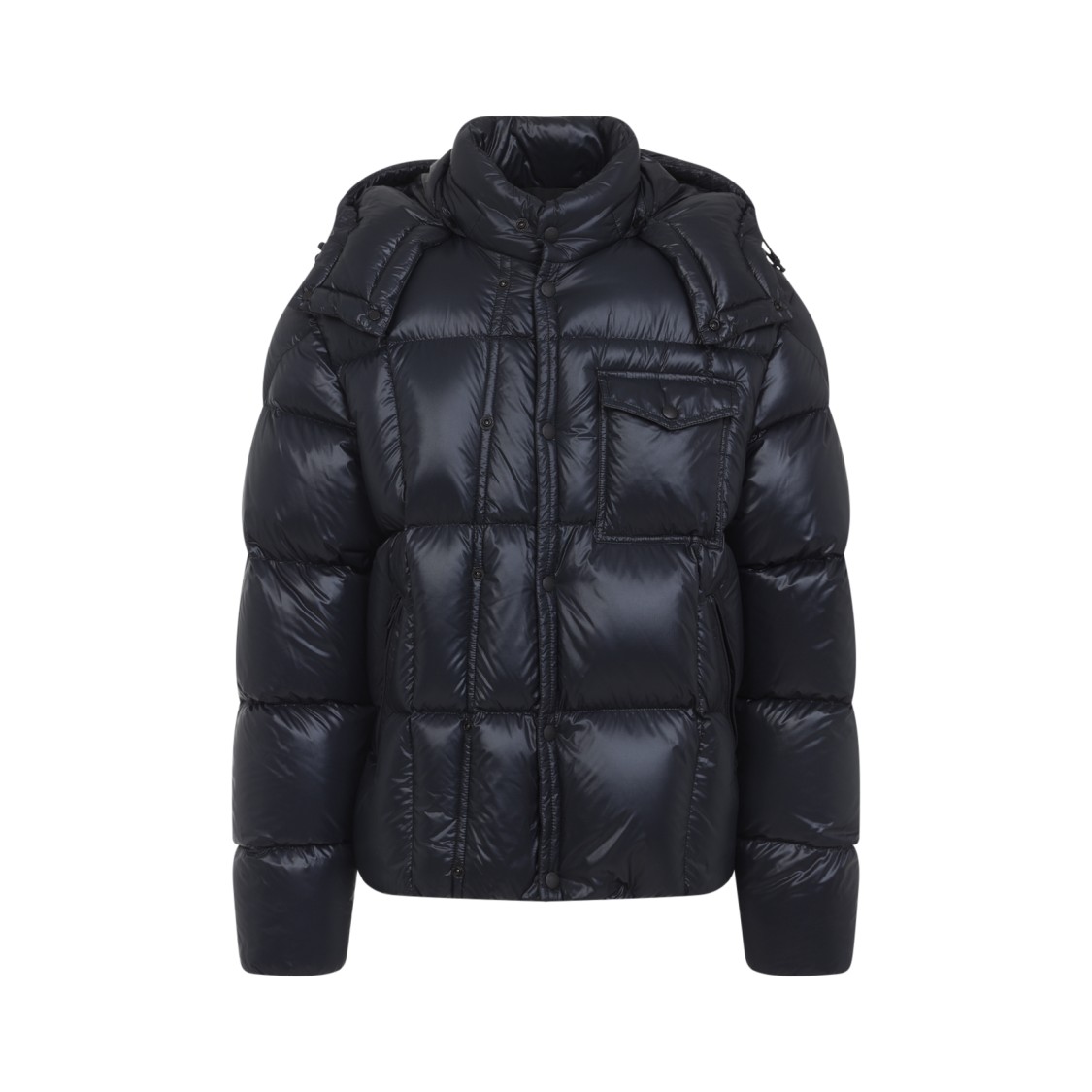 Moncler Padded Hooded Coat With Flap Pocket In Black