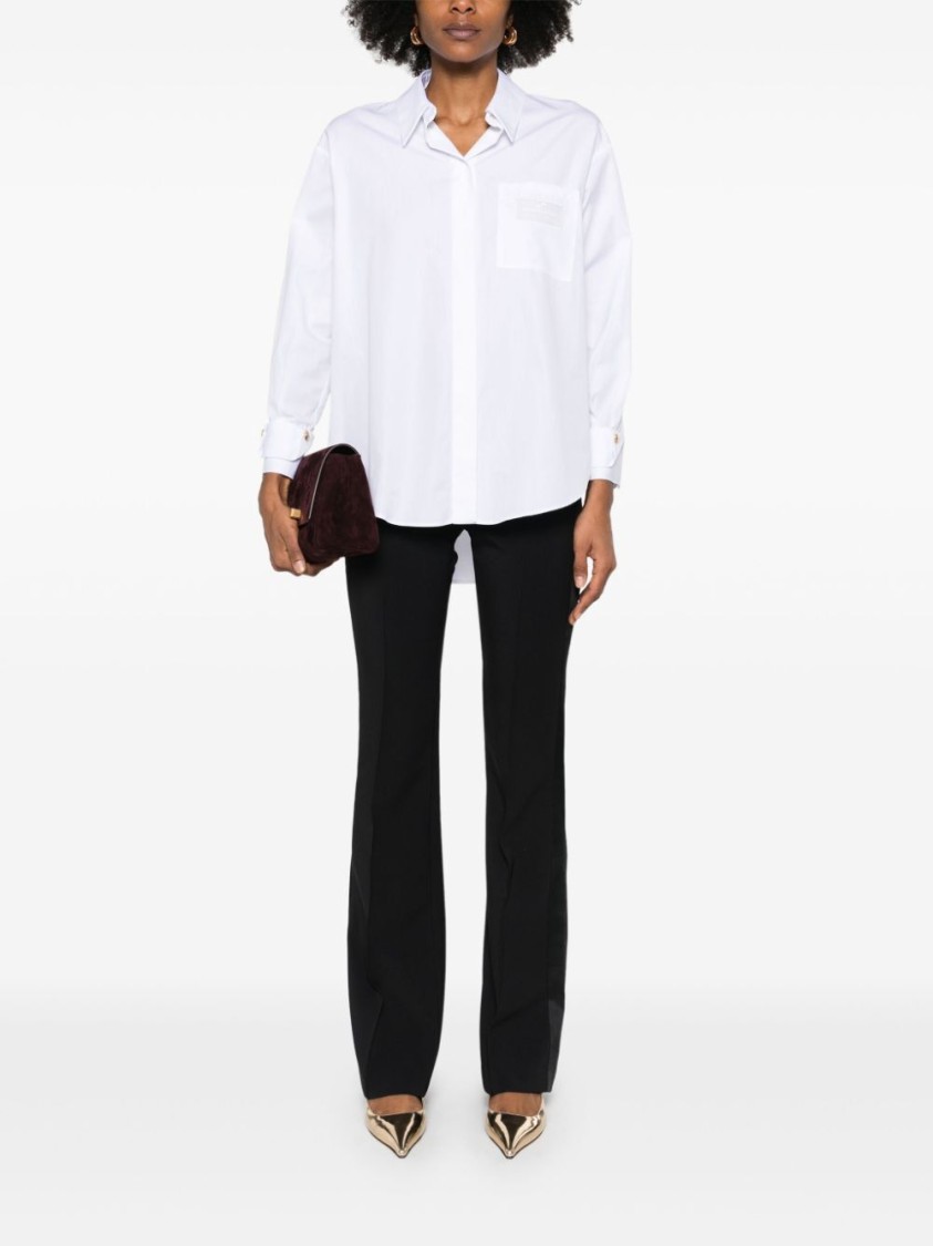 Elisabetta Franchi Embroidered Poplin Shirt Curved Hem In White