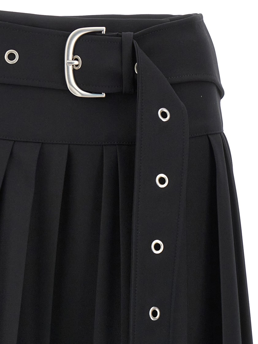 Off-white Pleated Midi Skirt In Tech Drill Fabric In Black