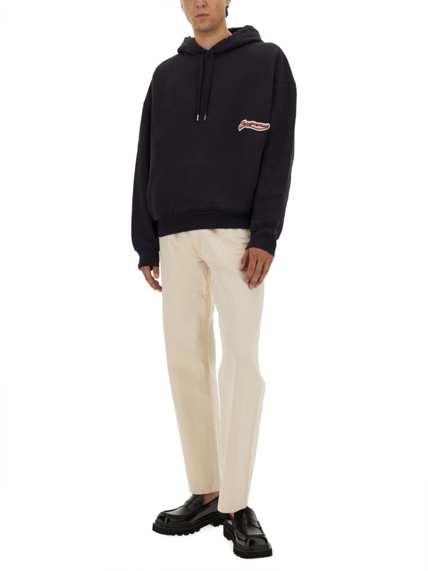 Jacquemus Cotton Sweatshirt With Embroidered Varsity Patch In Black