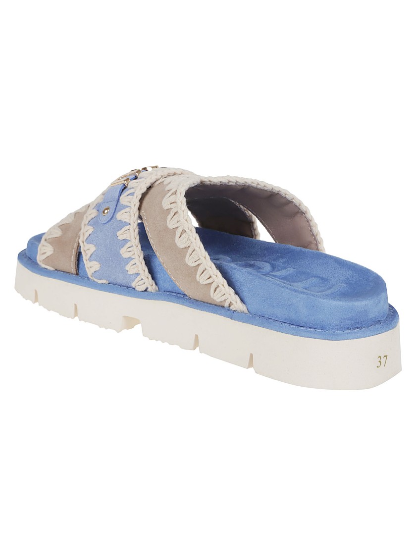 MOU MOU BLUE LEATHER SANDALS WITH SOLE 