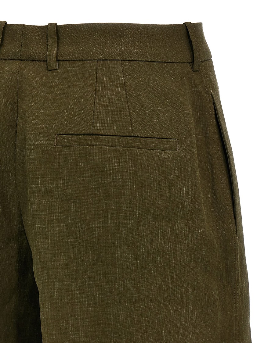 Jil Sander Green Linen Bermuda Shorts With Turn-up Hem In Green